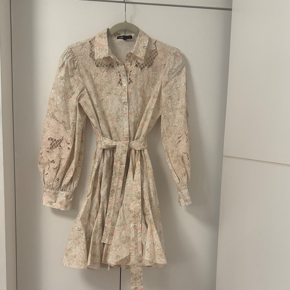 Maje Beige Floral Long Sleeve Dress